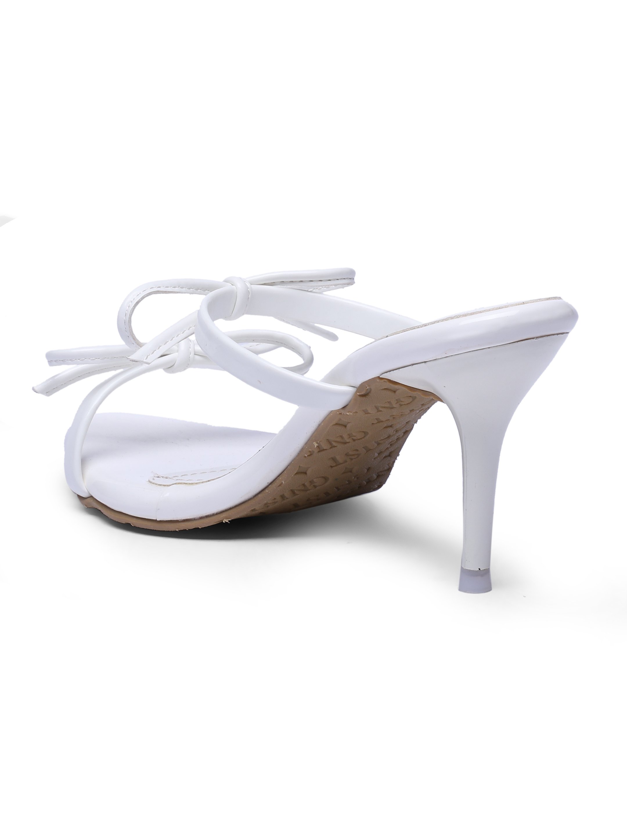 White Bow-Detail Mid-Heel Sandals for Women