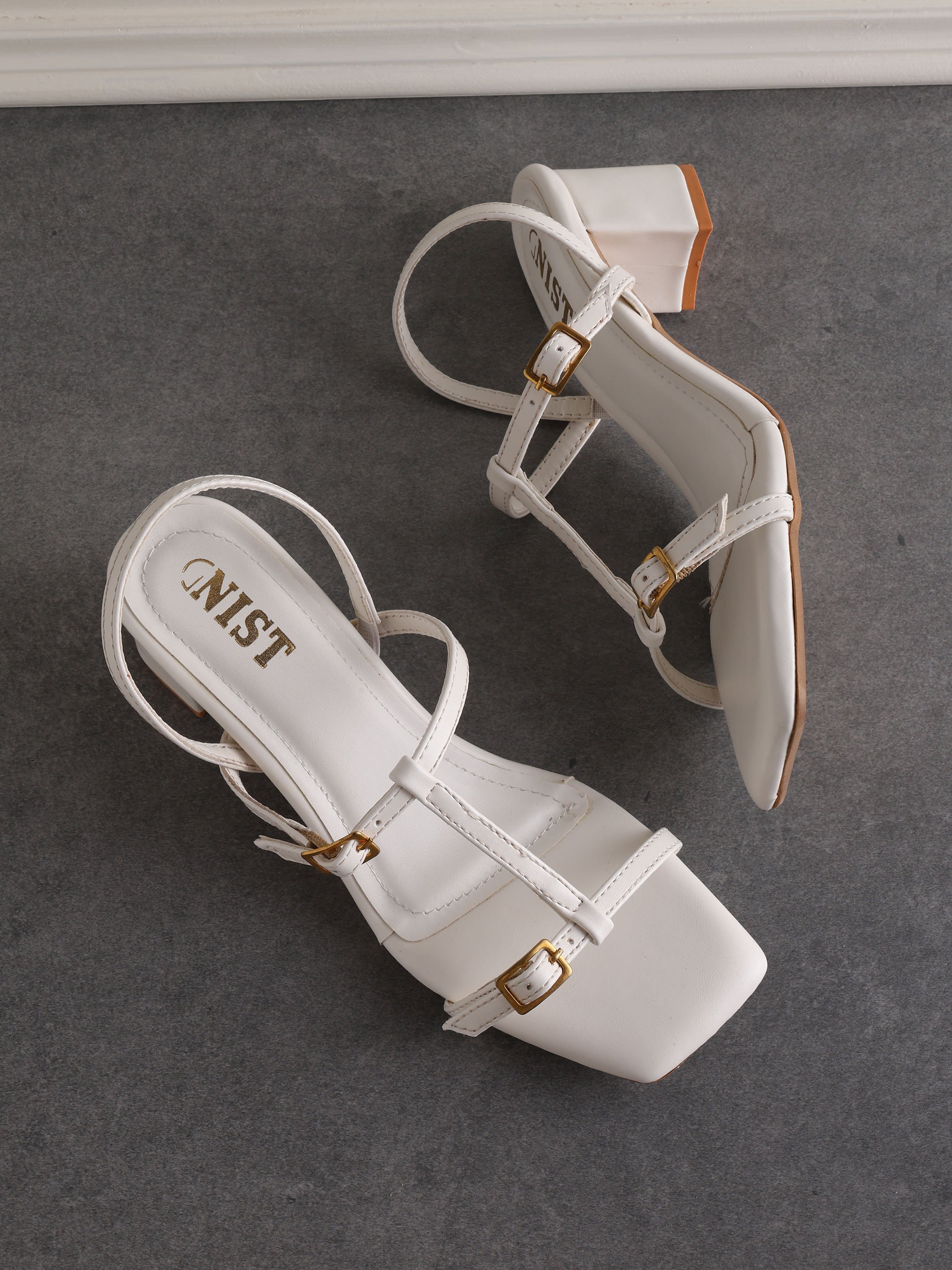T Strap Block Heel Sandals