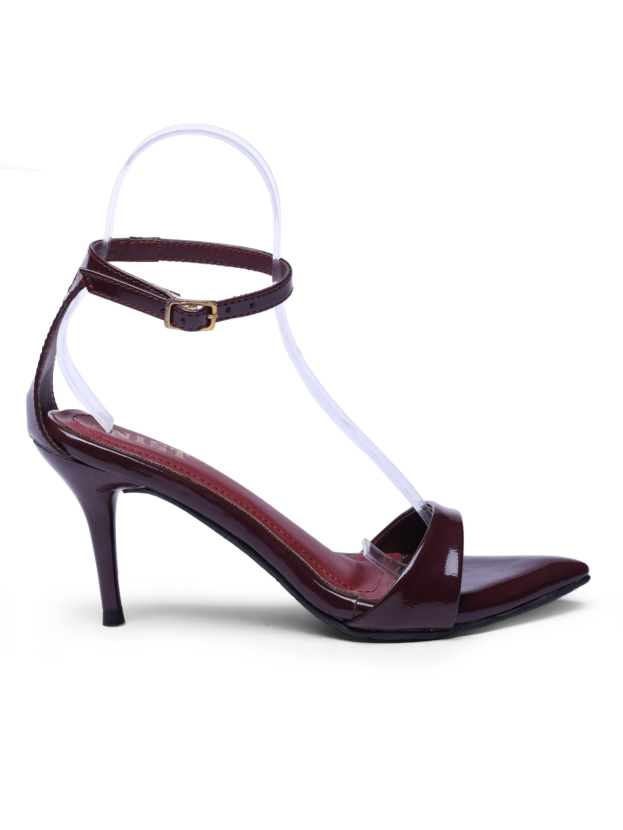 Burgundy Mid Heel Ankle Strap Sandals