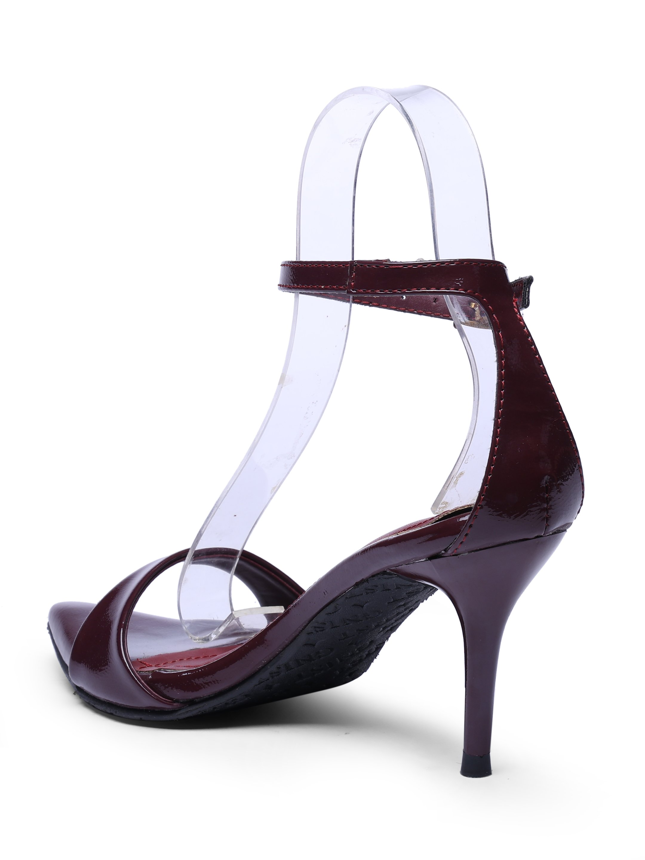 Burgundy Mid Heel Ankle Strap Sandals