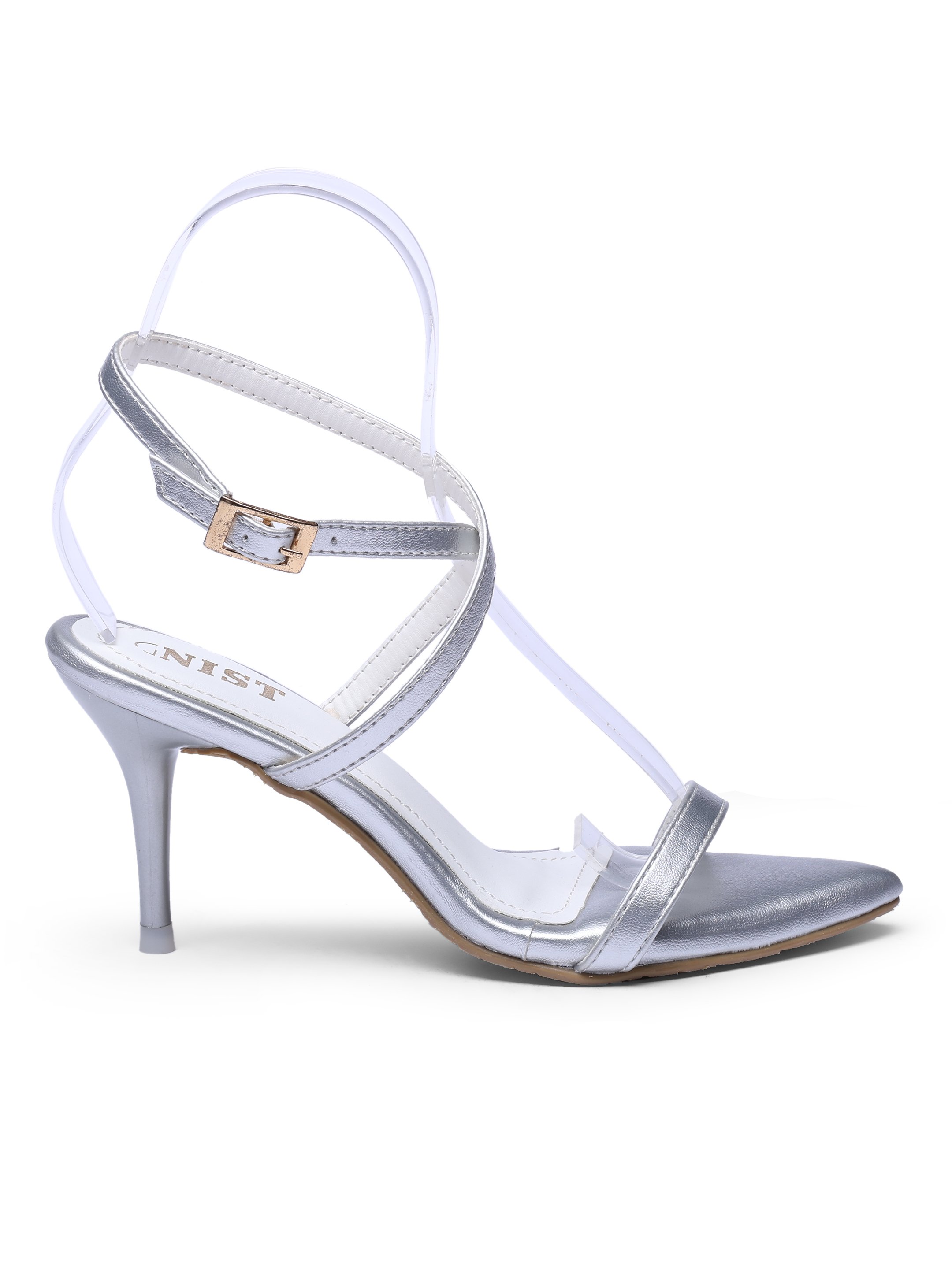 Silver Mid-Heel Sandals with Ankle Strap