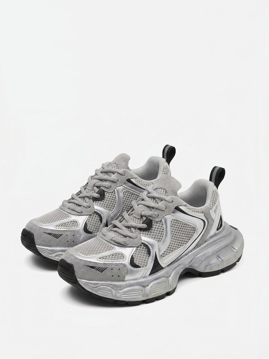 Metallic Silver Classic Chunky Sneakers