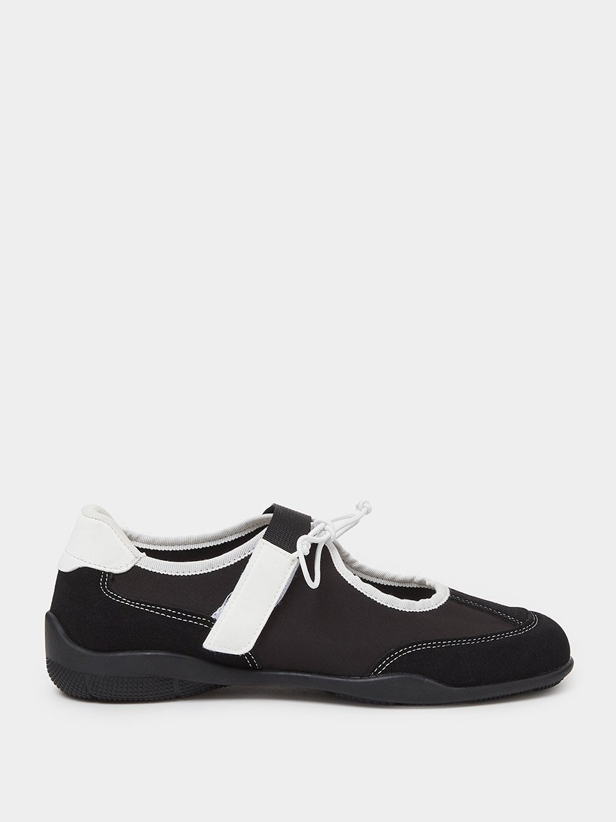 Black Contrast Trim Round Toe Sneakerina