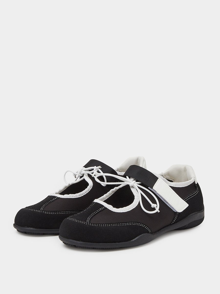 Black Contrast Trim Round Toe Sneakerina
