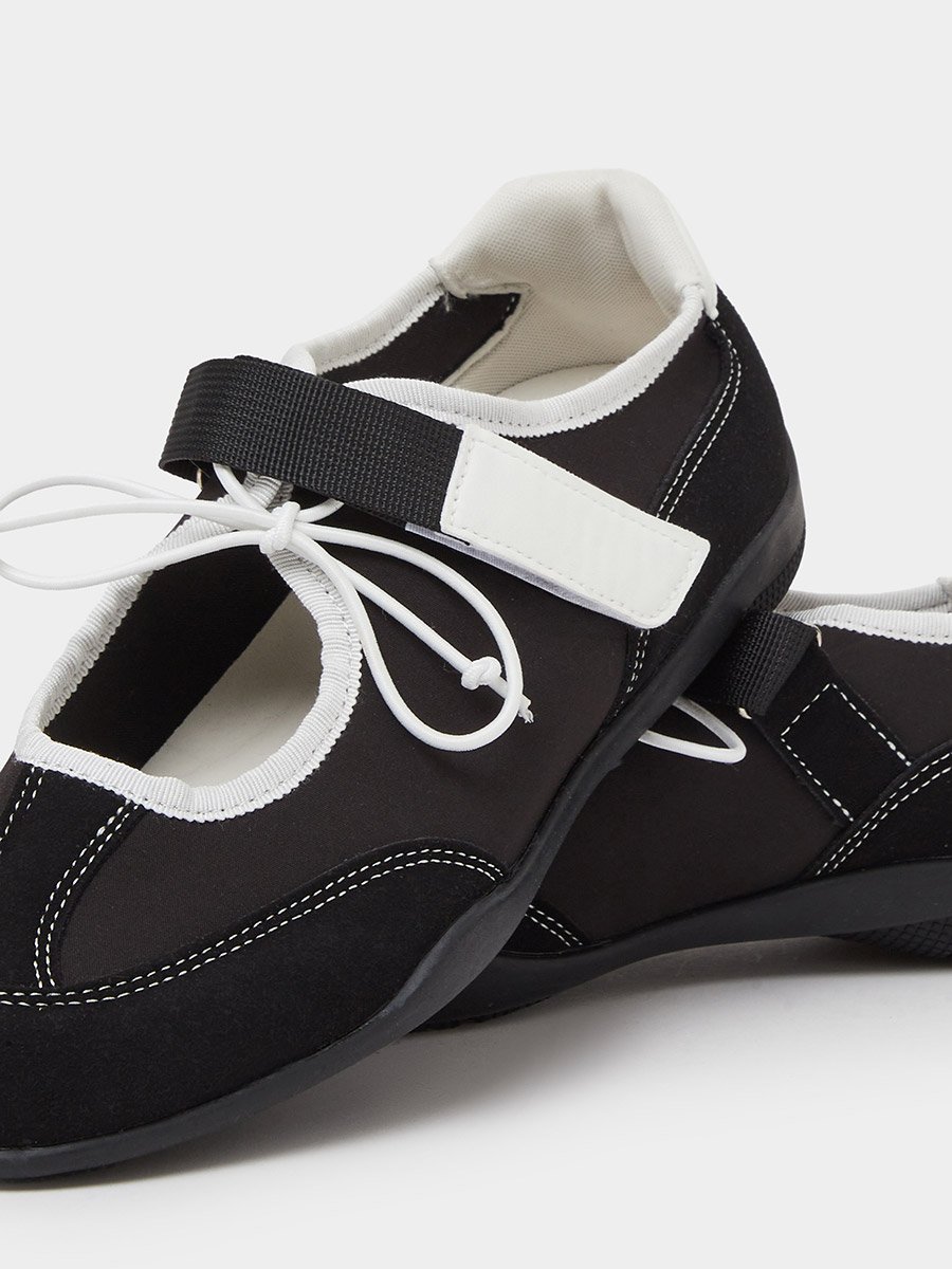 Black Contrast Trim Round Toe Sneakerina