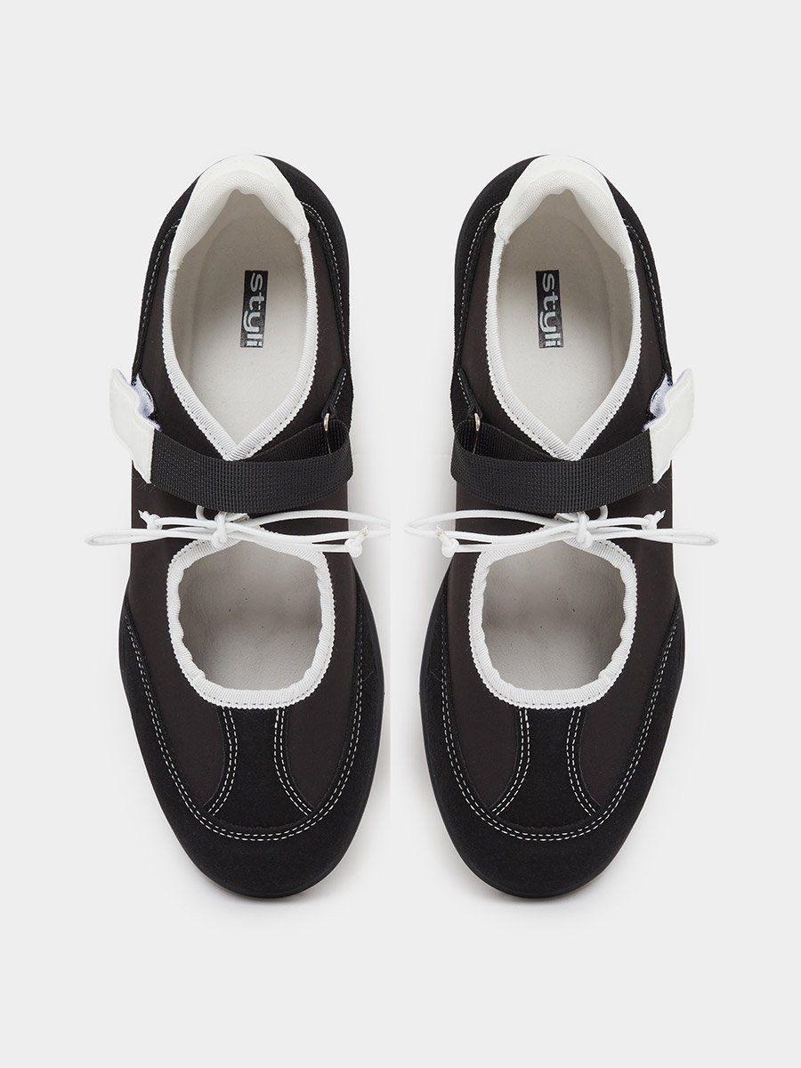 Black Contrast Trim Round Toe Sneakerina