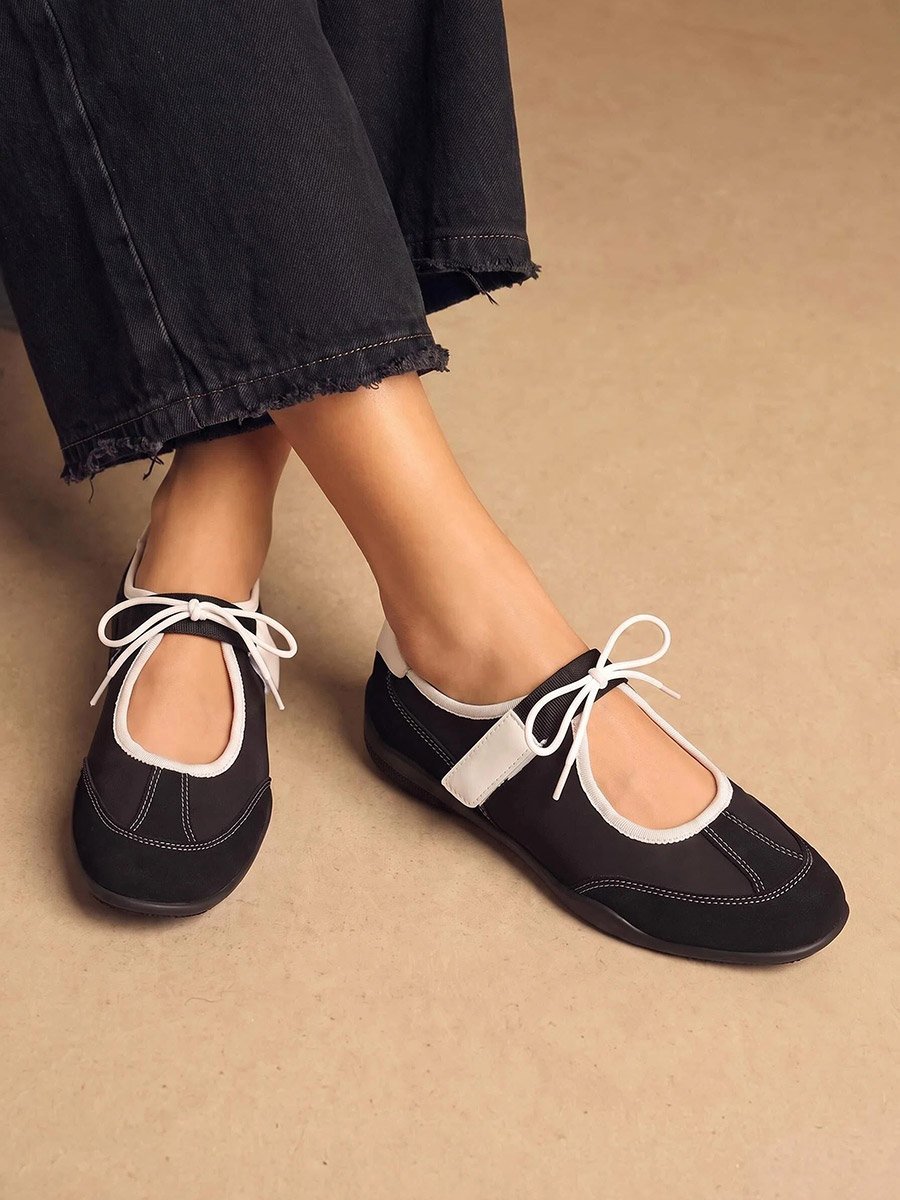 Black Contrast Trim Round Toe Sneakerina