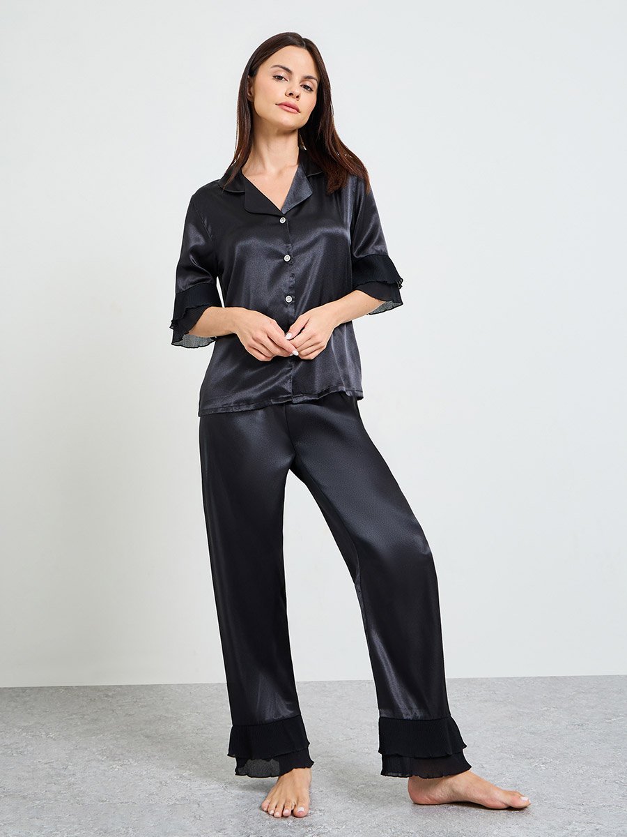 Black Ruffled Shirt and pants Satan Pajama Set
