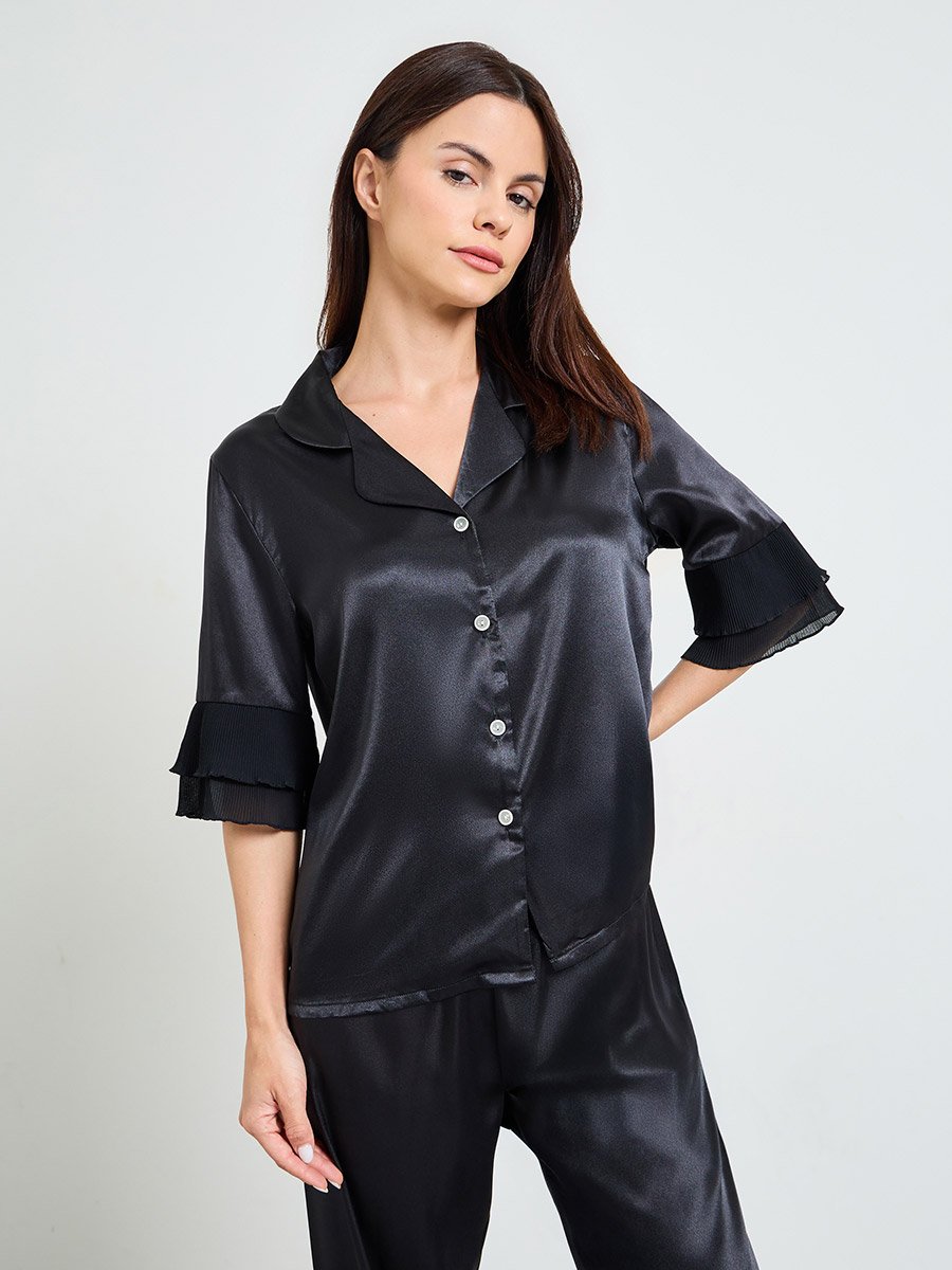 Black Ruffled Shirt and pants Satan Pajama Set