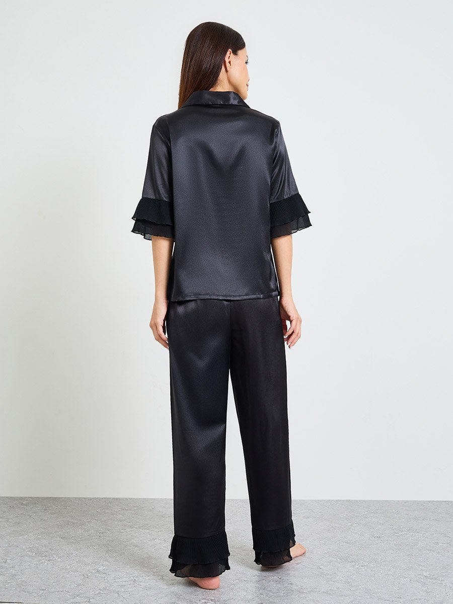 Black Ruffled Shirt and pants Satan Pajama Set