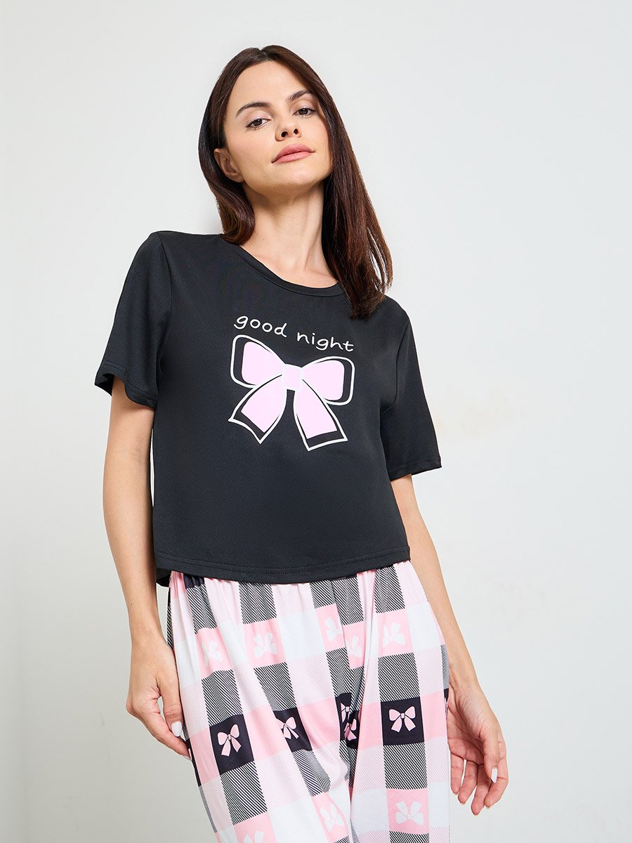 Pack of 3 - Bow Print T-Shirt, Shorts, Pajama Set