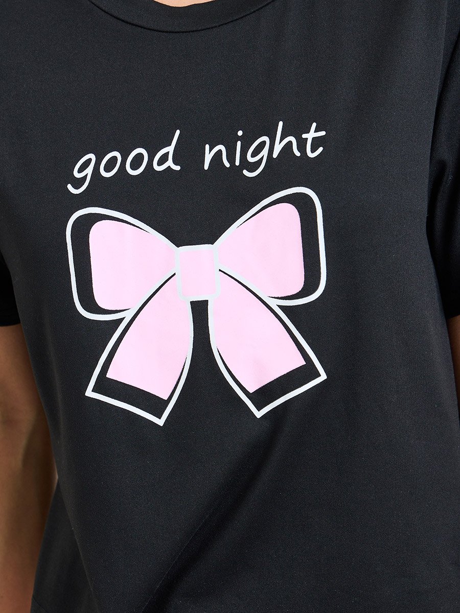 Pack of 3 - Bow Print T-Shirt, Shorts, Pajama Set
