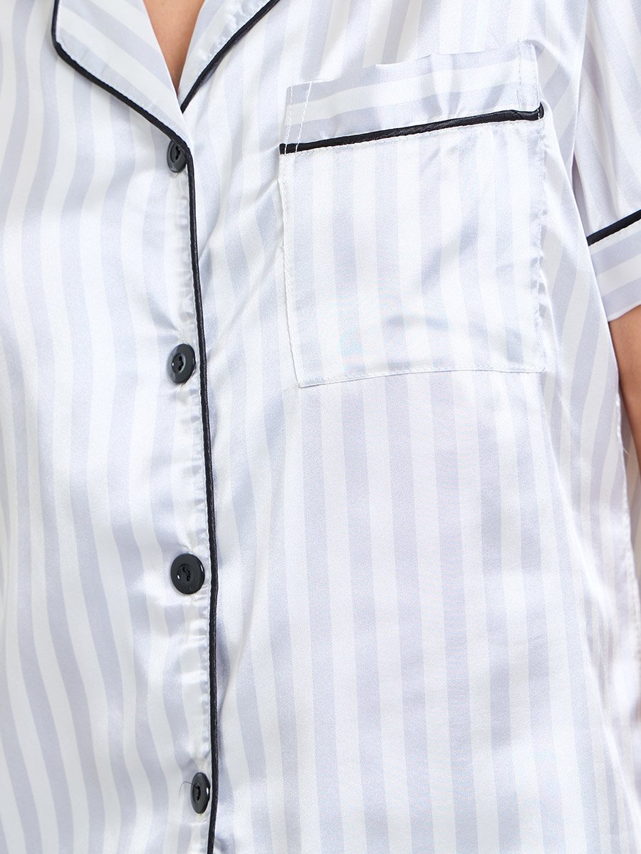 Multi-Color Striped Satin Shirt and Shorts Pajama Set