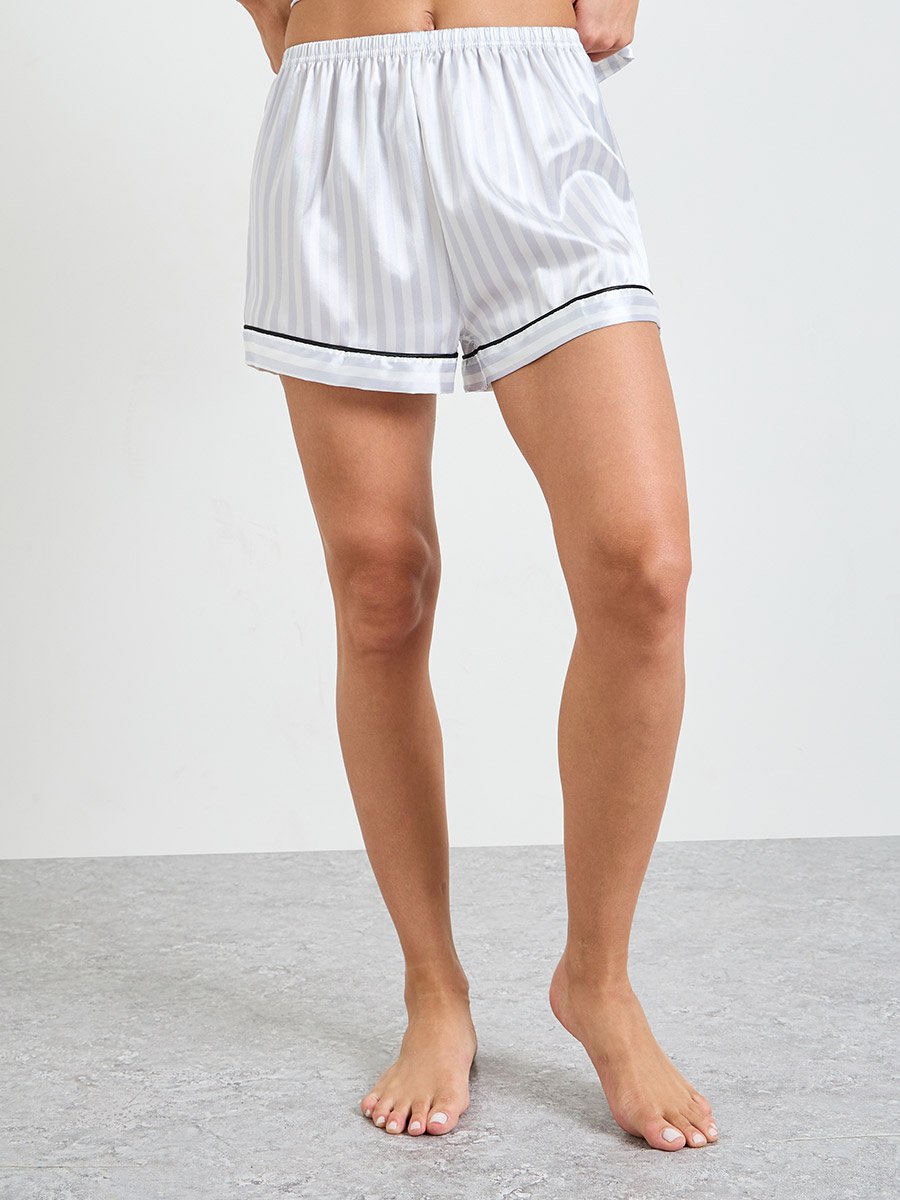 Multi-Color Striped Satin Shirt and Shorts Pajama Set