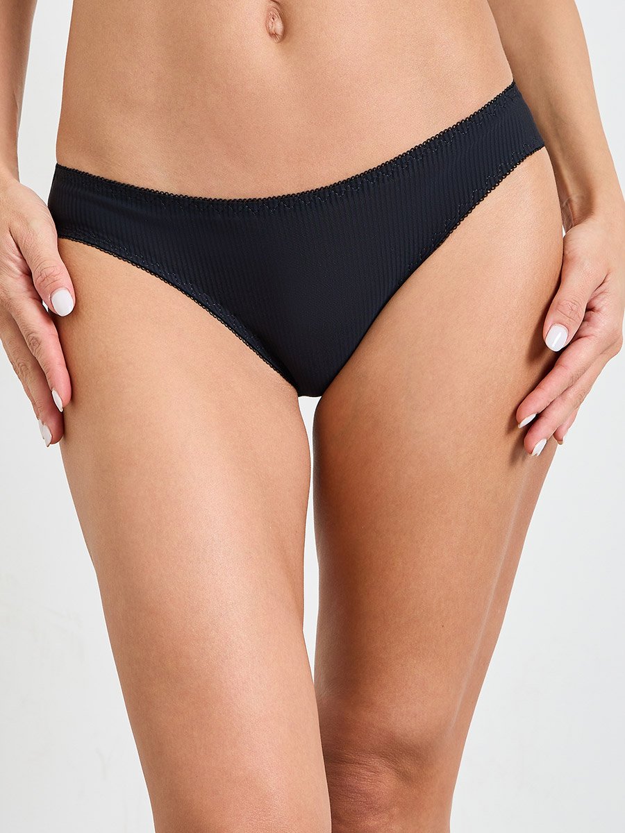 Black Ribbed Non Wired Bra and Brief Set
