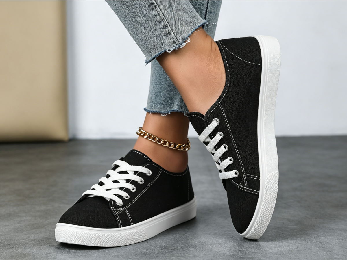 Womens Canvas Lace-Up Flats