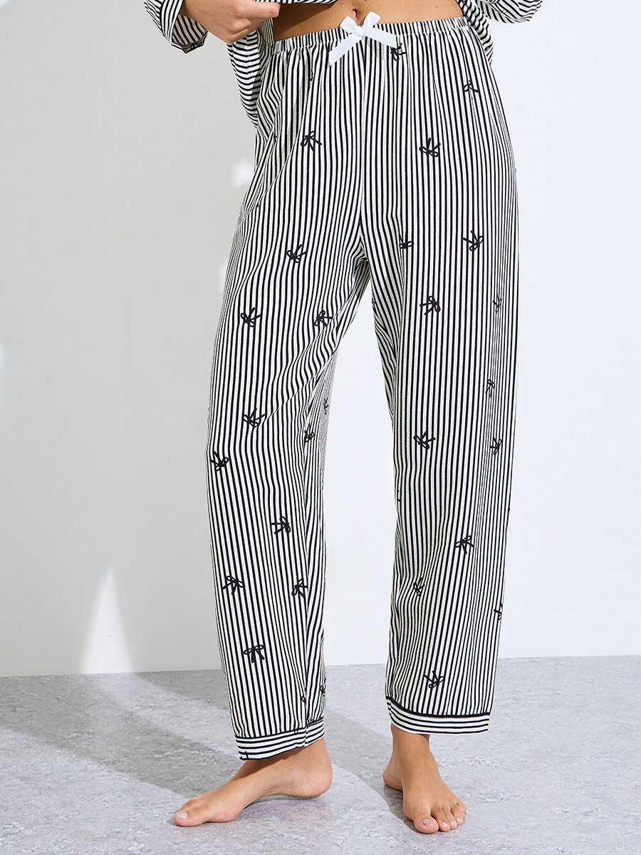 Multi-Color Striped and Bow Print Shirt and Pants Pyjama Set