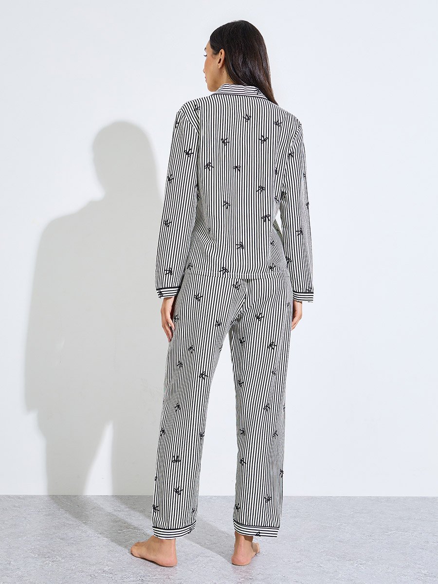 Multi-Color Striped and Bow Print Shirt and Pants Pyjama Set