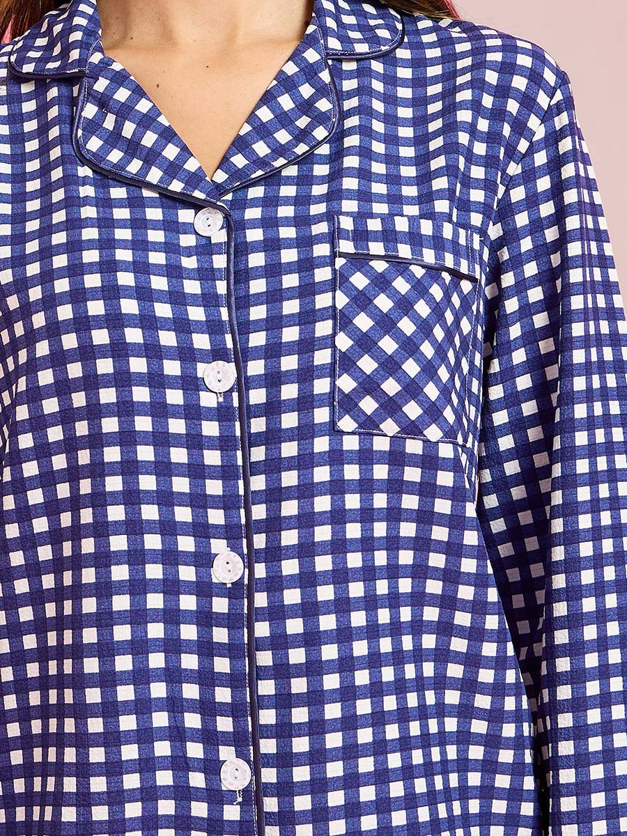 Multi-Color Checked Pocket Detail Shirt and Pant Pyjama Set