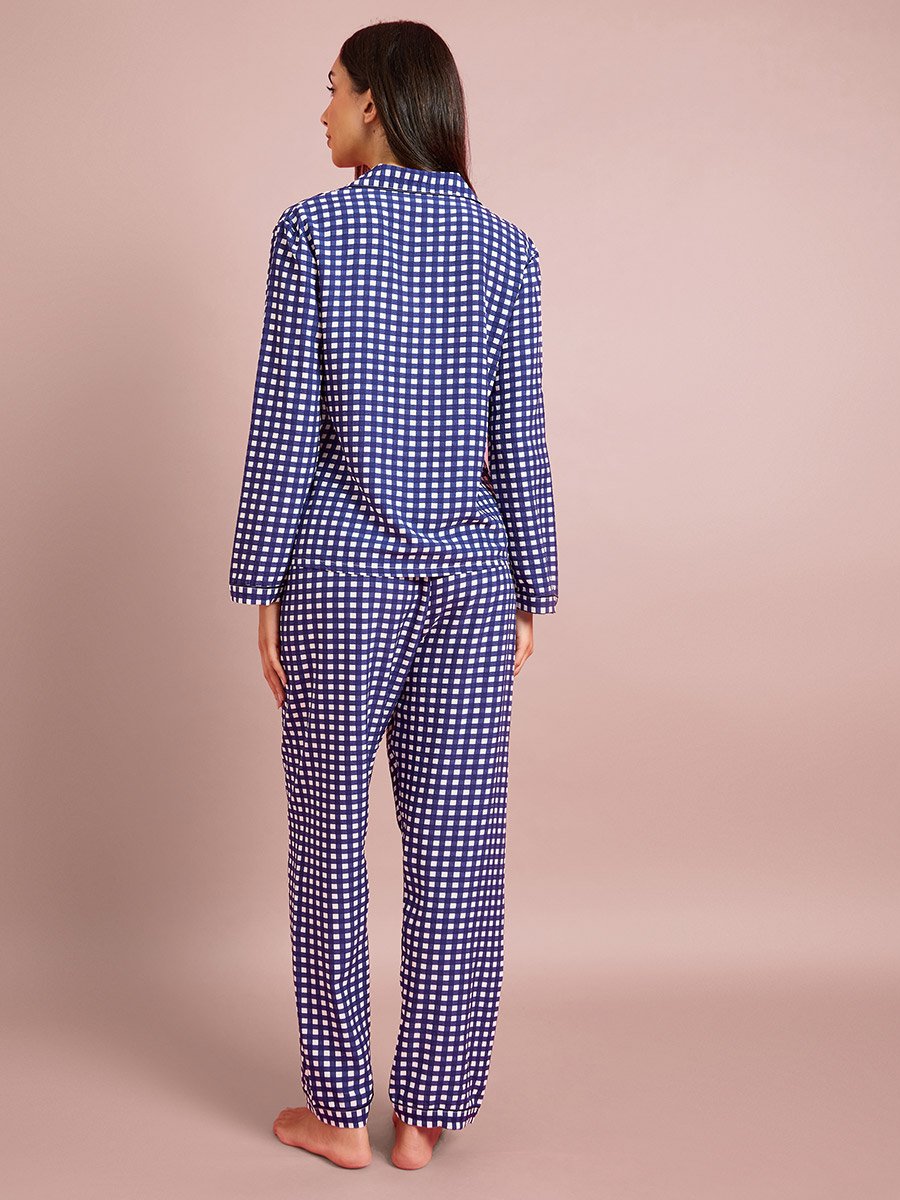 Multi-Color Checked Pocket Detail Shirt and Pant Pyjama Set