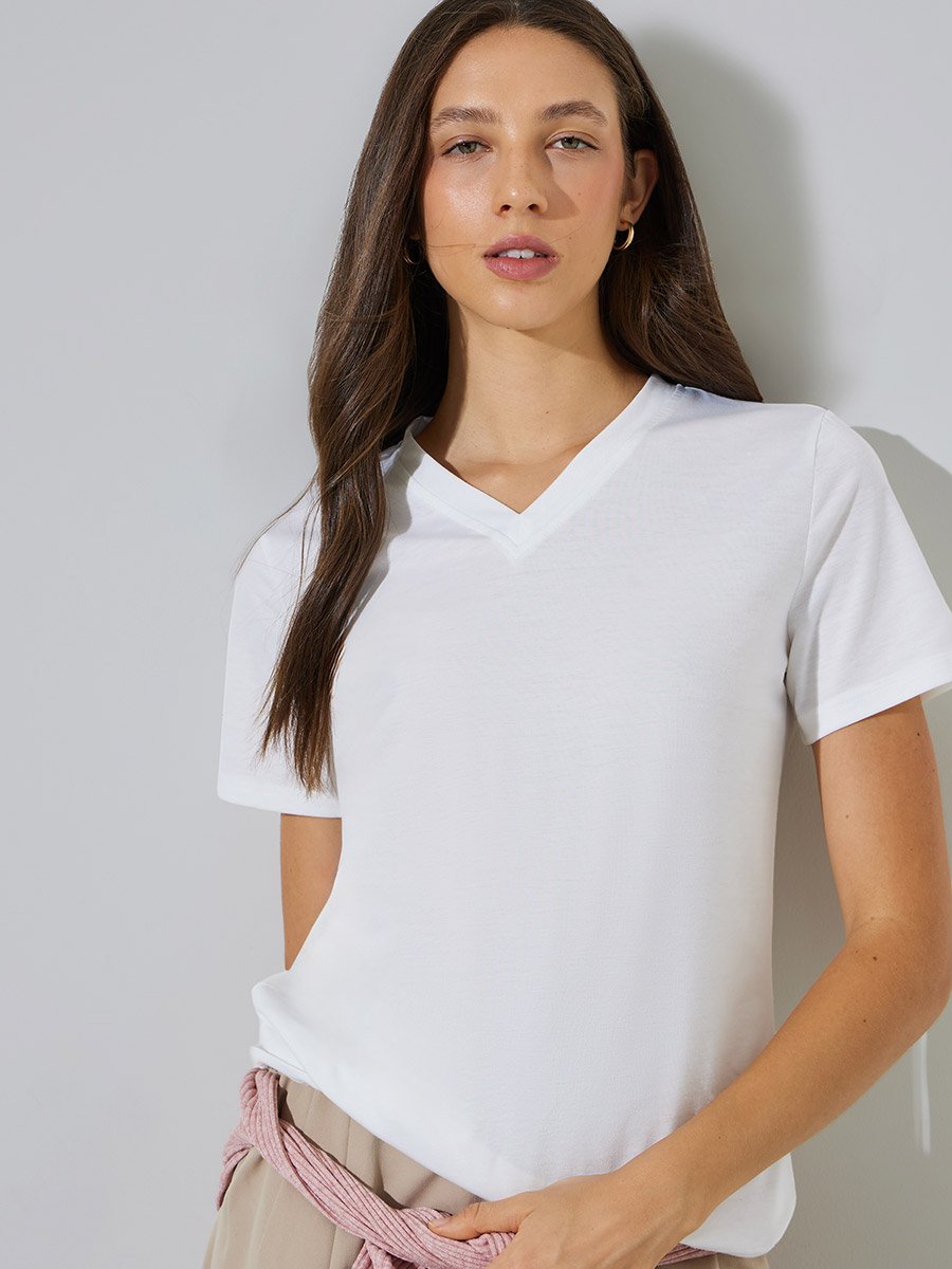 White V Neck Short Sleeve T-Shirt
