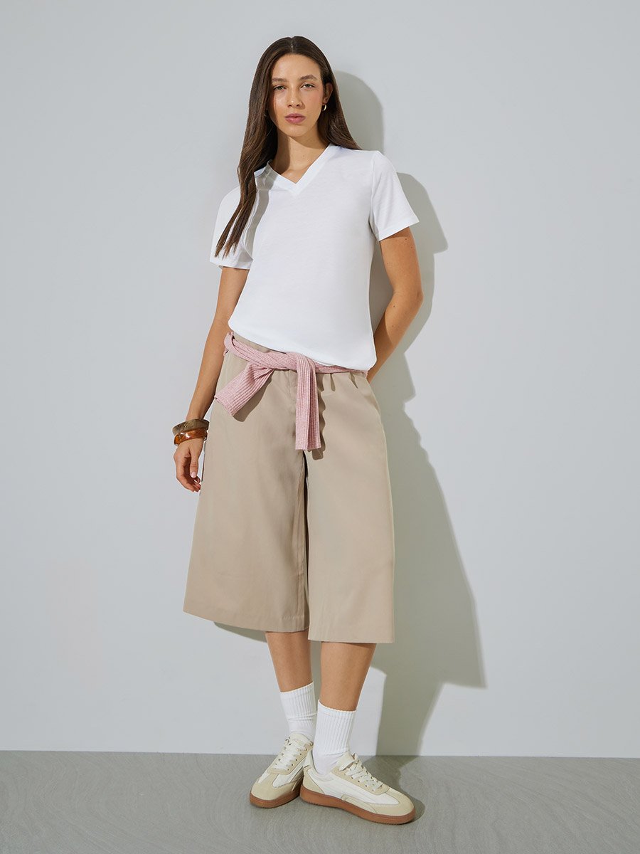 White V Neck Short Sleeve T-Shirt