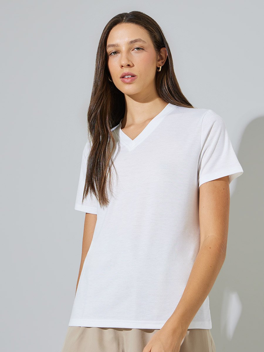 White V Neck Short Sleeve T-Shirt