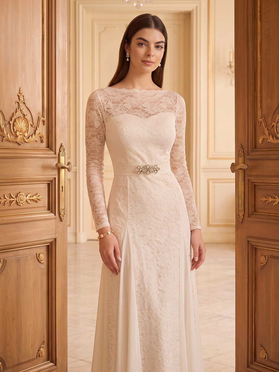 Cream Embellished Waist Lace A-Line Maxi Dress