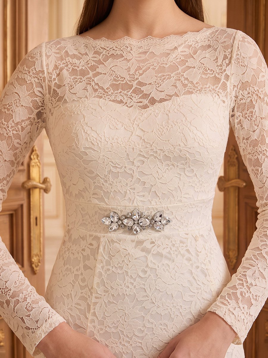 Cream Embellished Waist Lace A-Line Maxi Dress