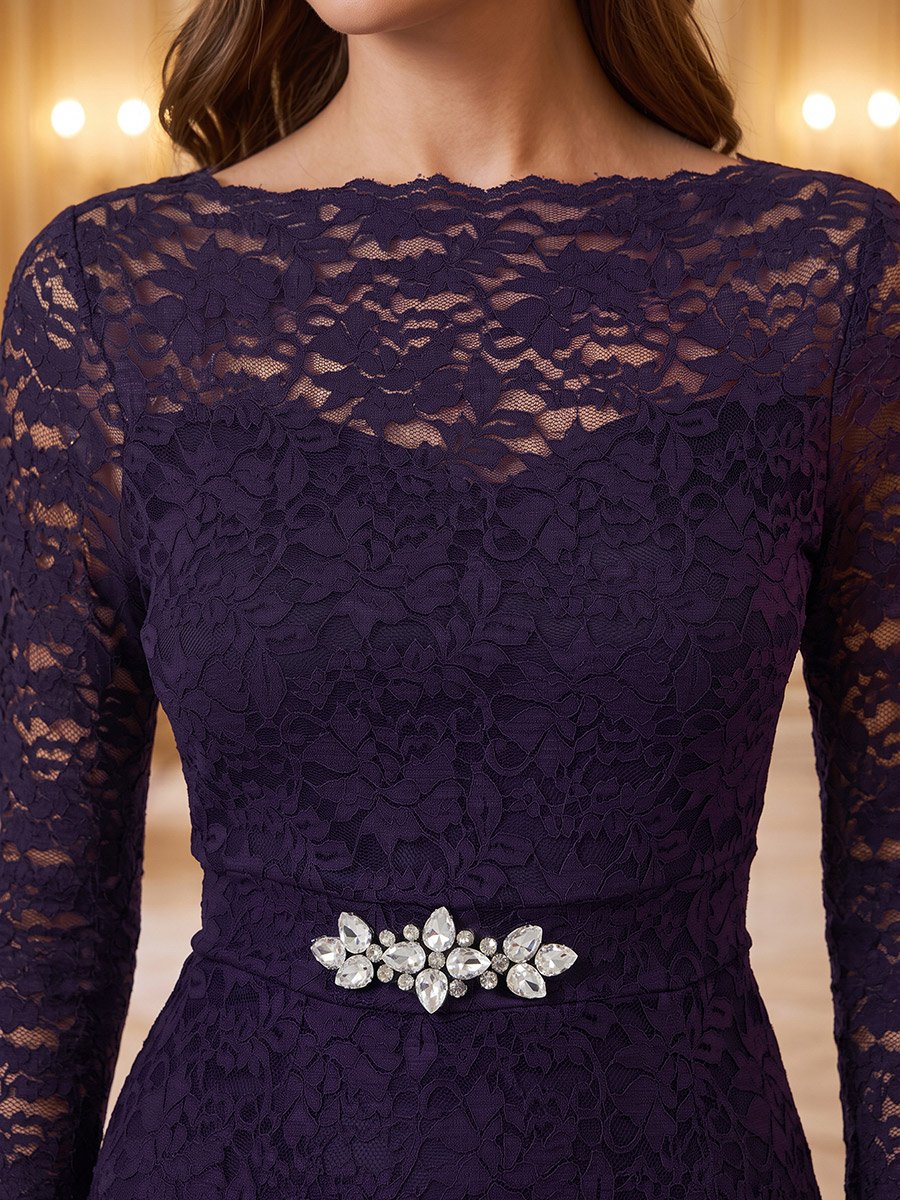 Purple Embellished Waist Lace A-Line Maxi Dress