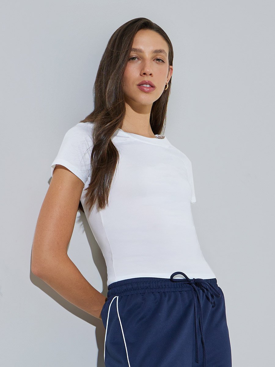 White Raglan Sleeve Fitted T-Shirt