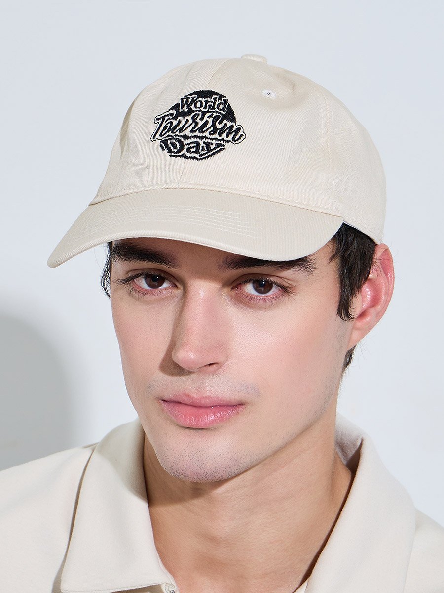 Beige Embroidered Baseball Cap