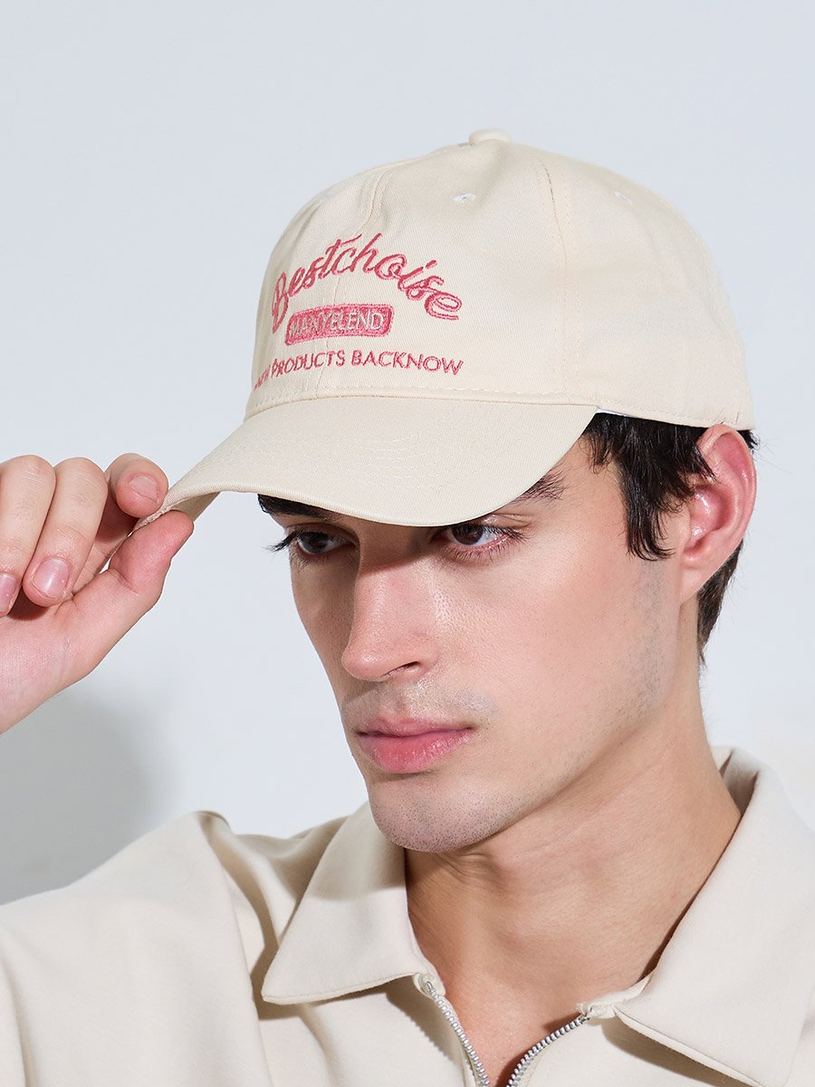 Beige Embroidered Baseball Cap