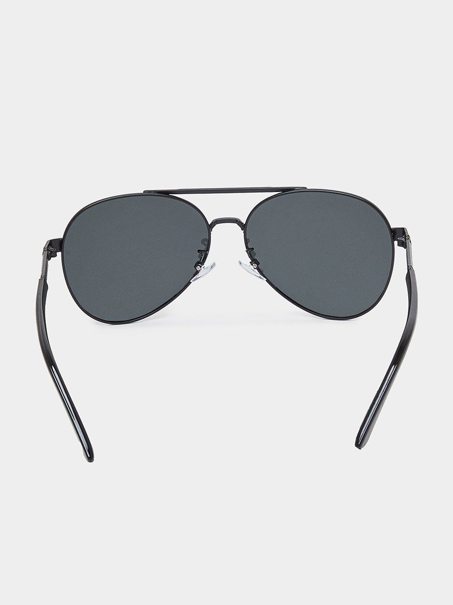 Black Double Bridge Aviator Sunglasses with Gold Details