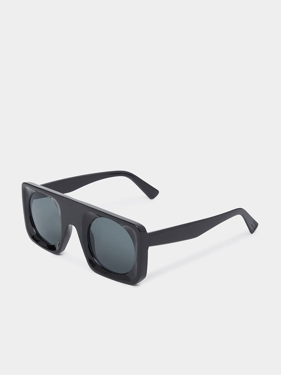 Black Solid Square Frame Sunglasses