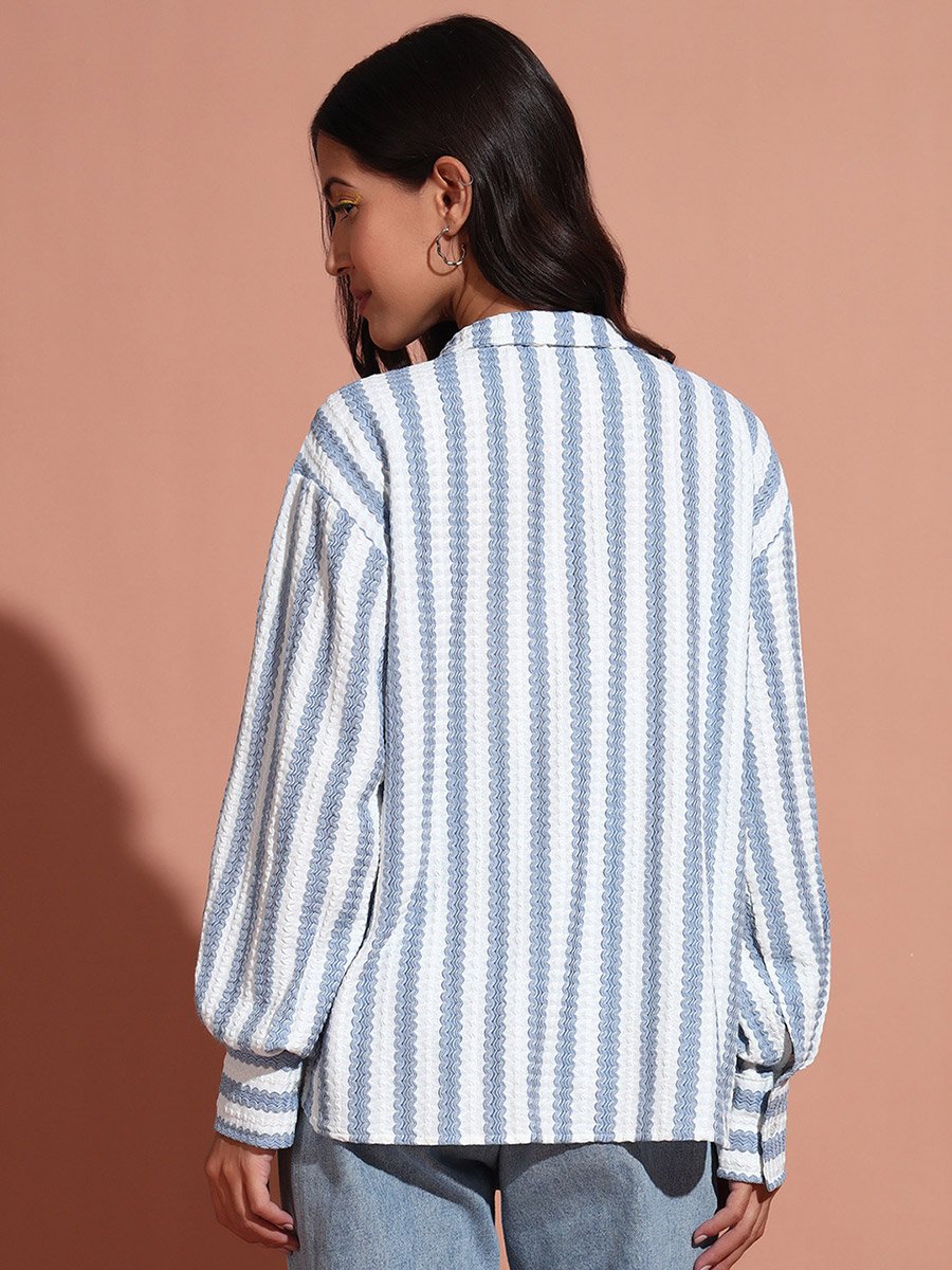 Textured Striped Long Sleeve Casual Shirt