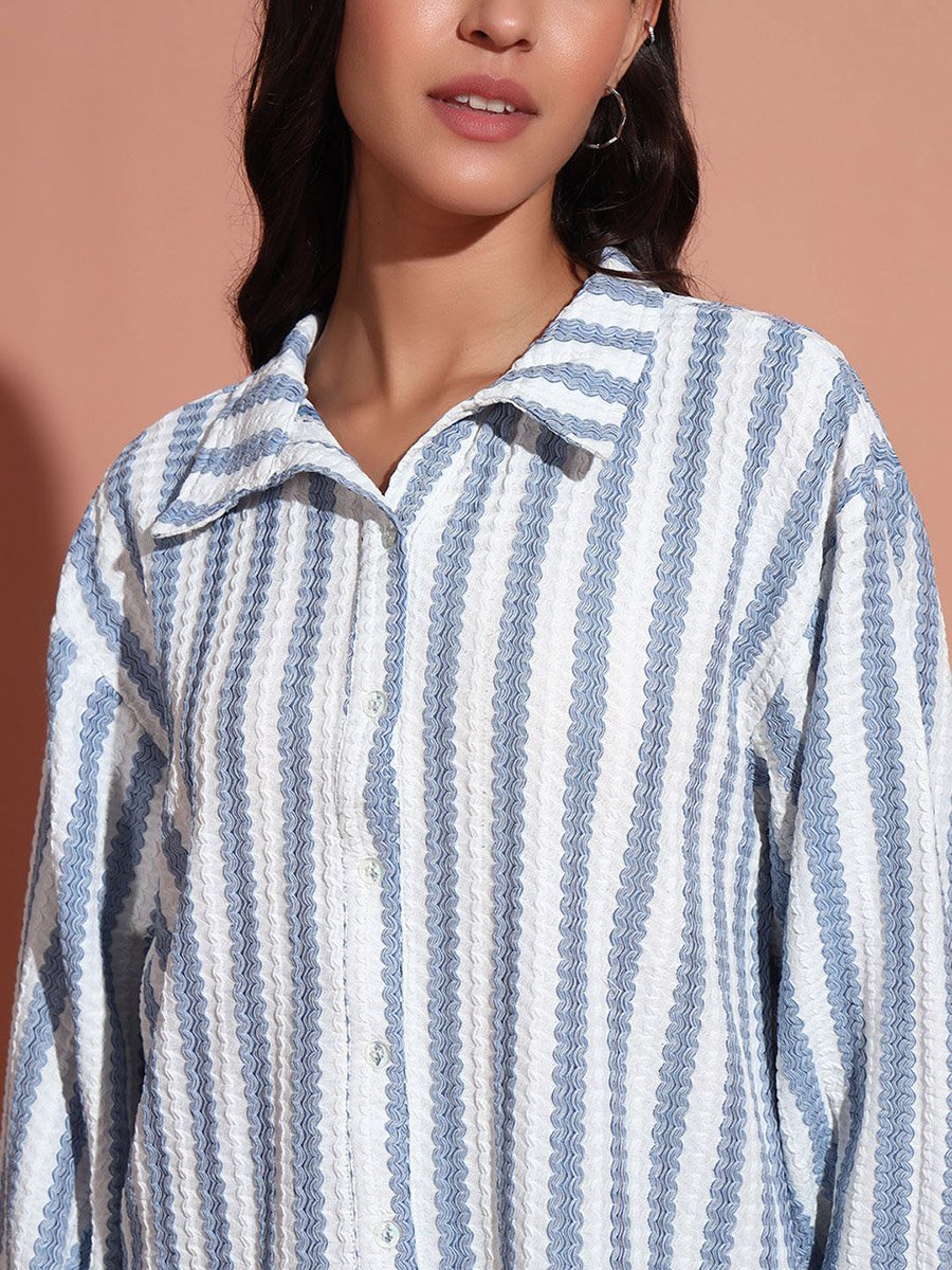 Textured Striped Long Sleeve Casual Shirt