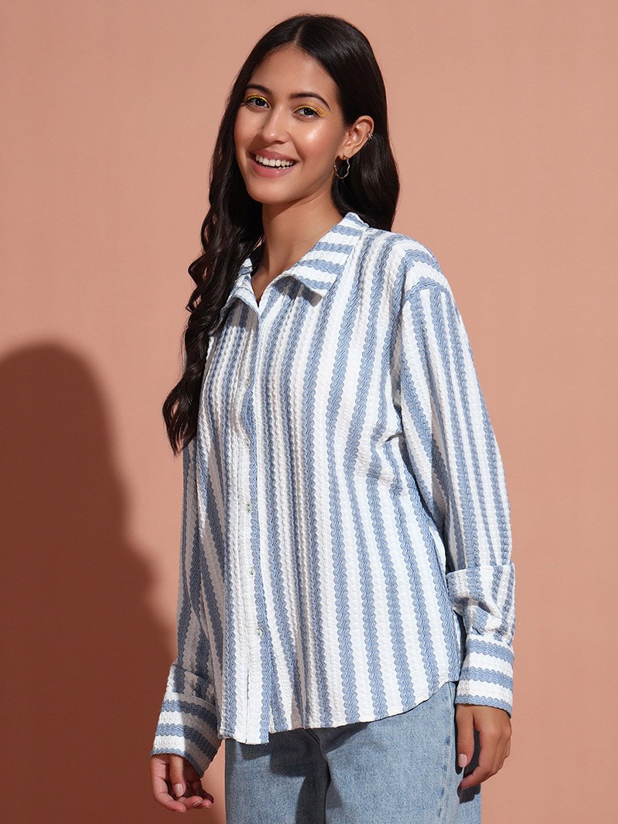 Textured Striped Long Sleeve Casual Shirt