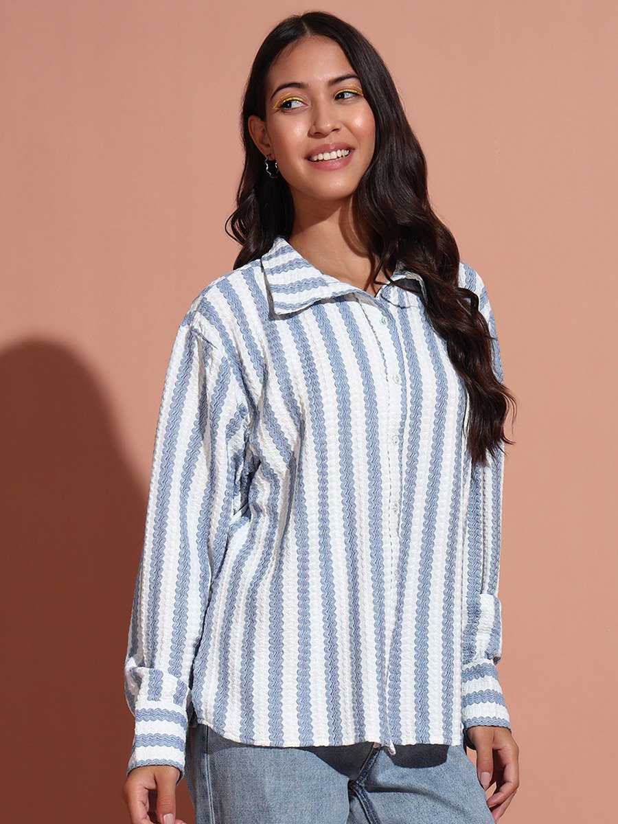 Textured Striped Long Sleeve Casual Shirt
