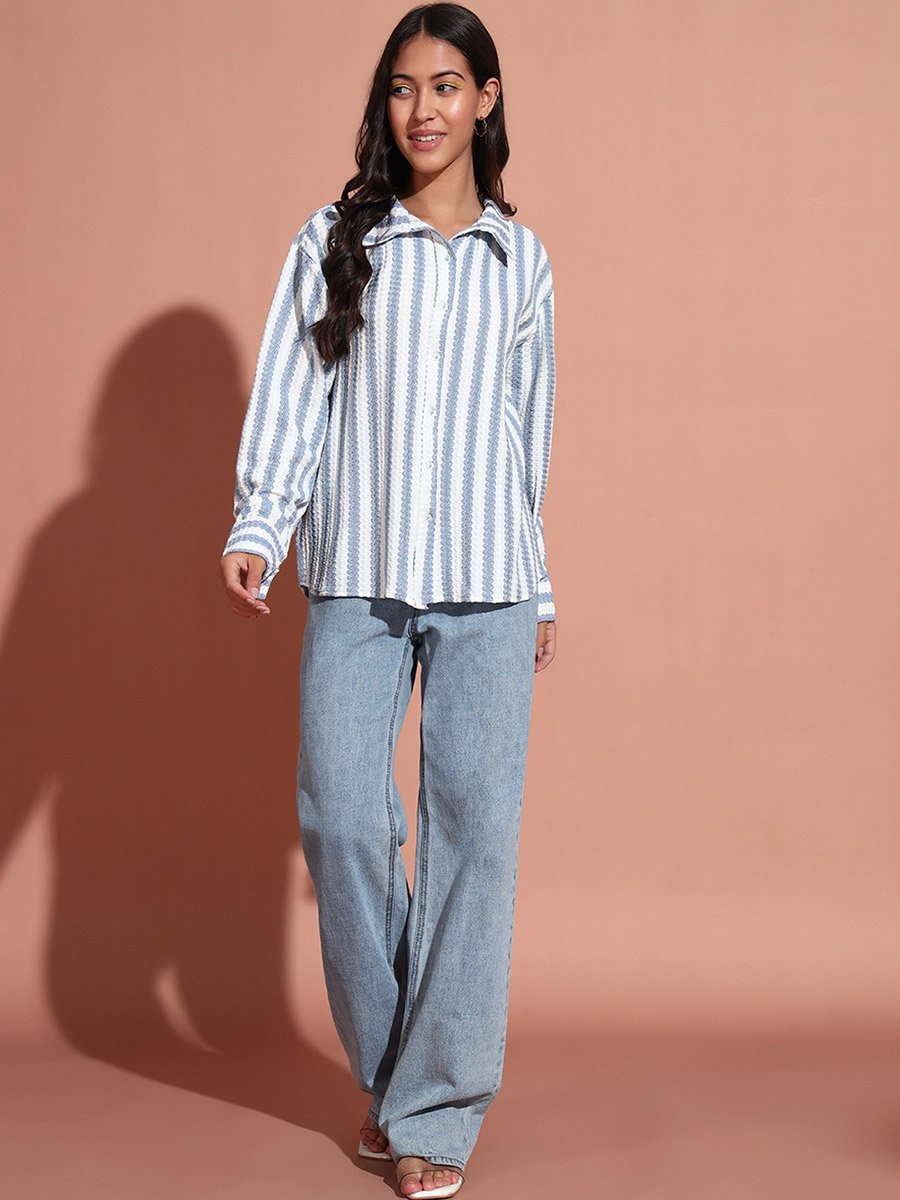 Textured Striped Long Sleeve Casual Shirt