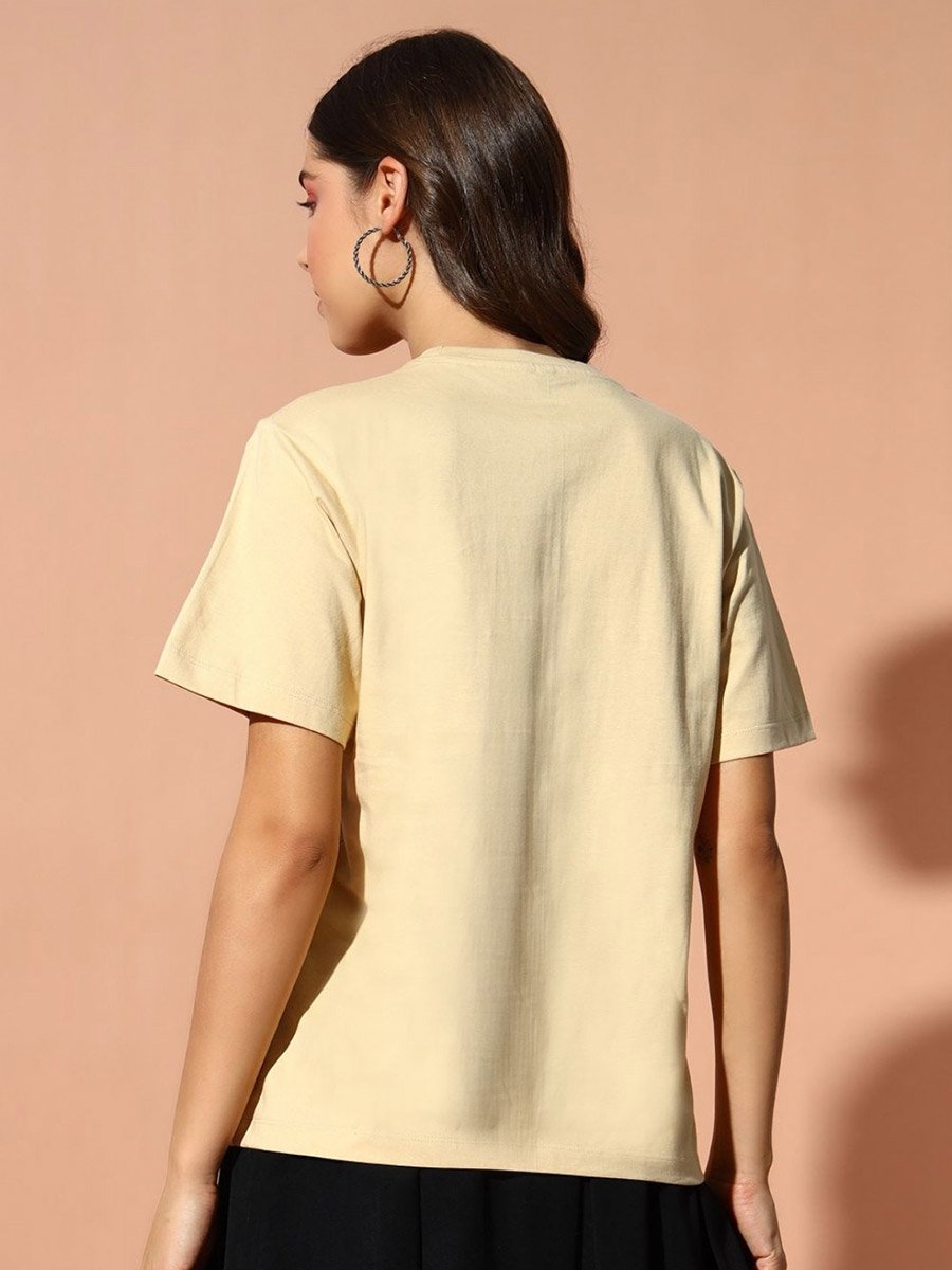 Beige Graphic Print Round Neck T-Shirt