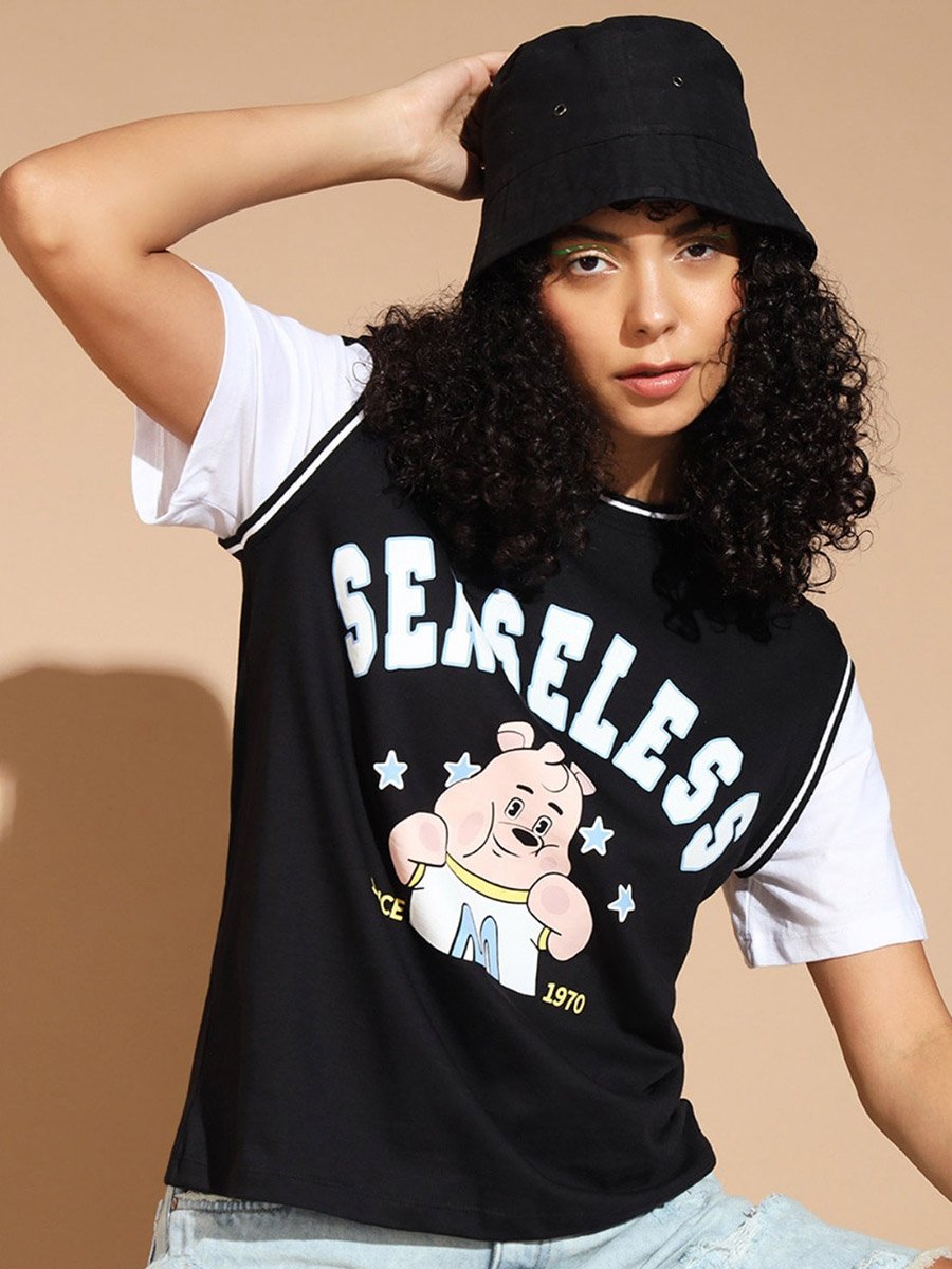 Black Graphic Print Oversized T-Shirt