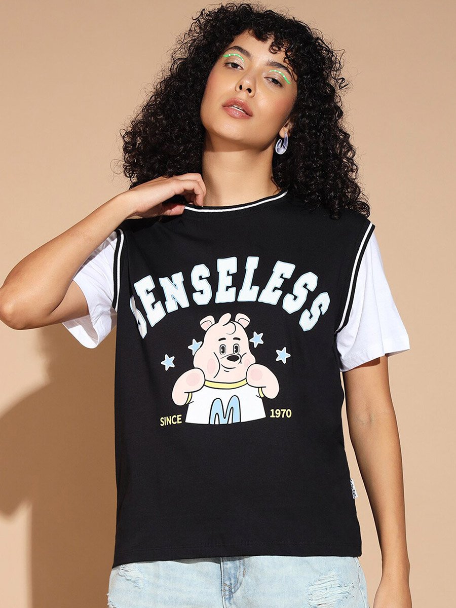 Black Graphic Print Oversized T-Shirt