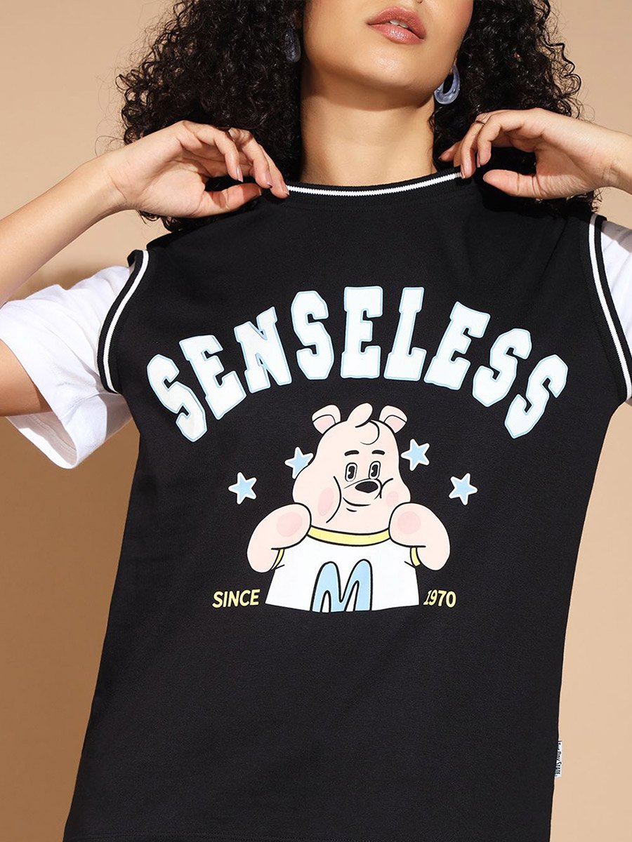 Black Graphic Print Oversized T-Shirt