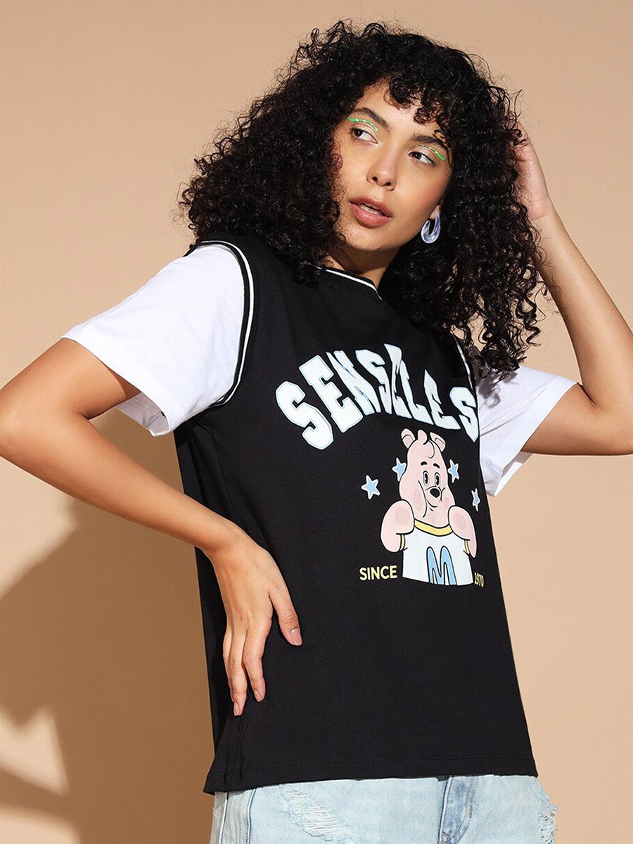 Black Graphic Print Oversized T-Shirt