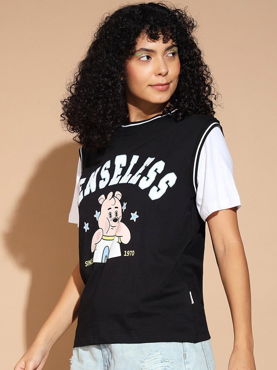 Black Graphic Print Oversized T-Shirt
