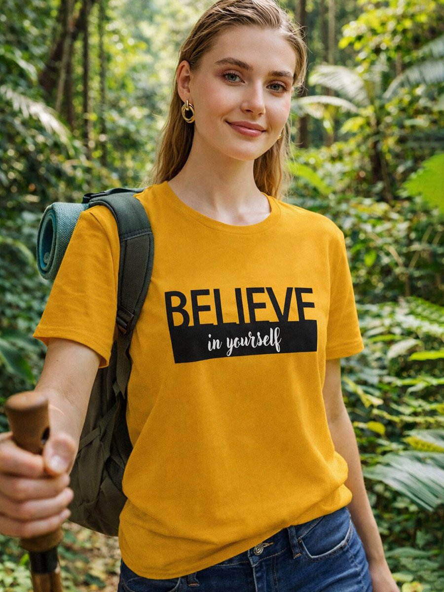 Mustard Typography Applique T-Shirt