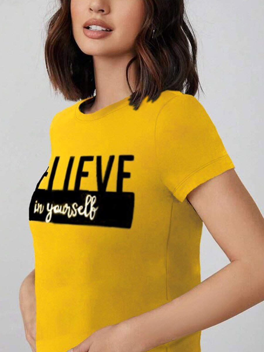 Mustard Typography Applique T-Shirt