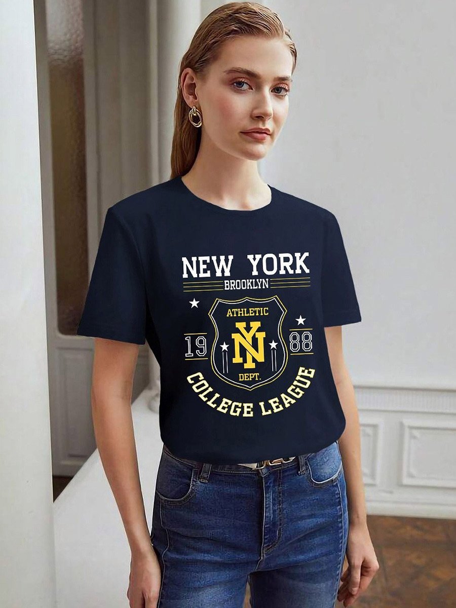 Navy Blue Graphic Print Regular Fit T-Shirt