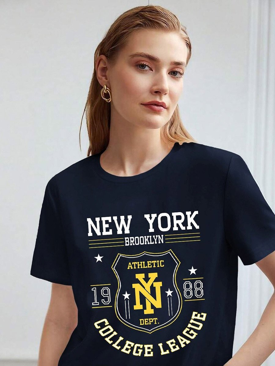 Navy Blue Graphic Print Regular Fit T-Shirt
